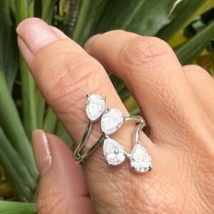 Swarovski Pear Cut Crystal Bypass Ring Sterling Silver Women's Elegant 8.75